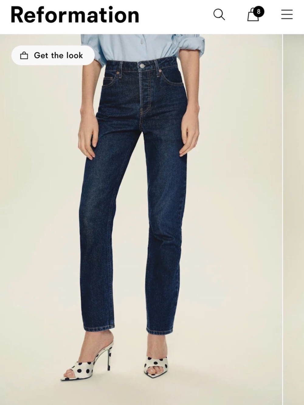 Reformation Dark Indigo High-Rise Cynthia Straight Jeans - Long
